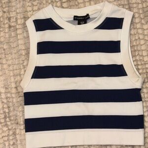 Sincerly Jules Sleeveless Navy And White Cropped Shirt